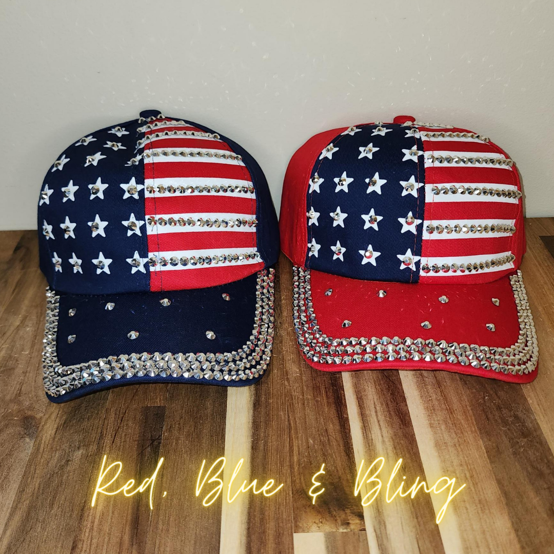 hats red,blue.bling