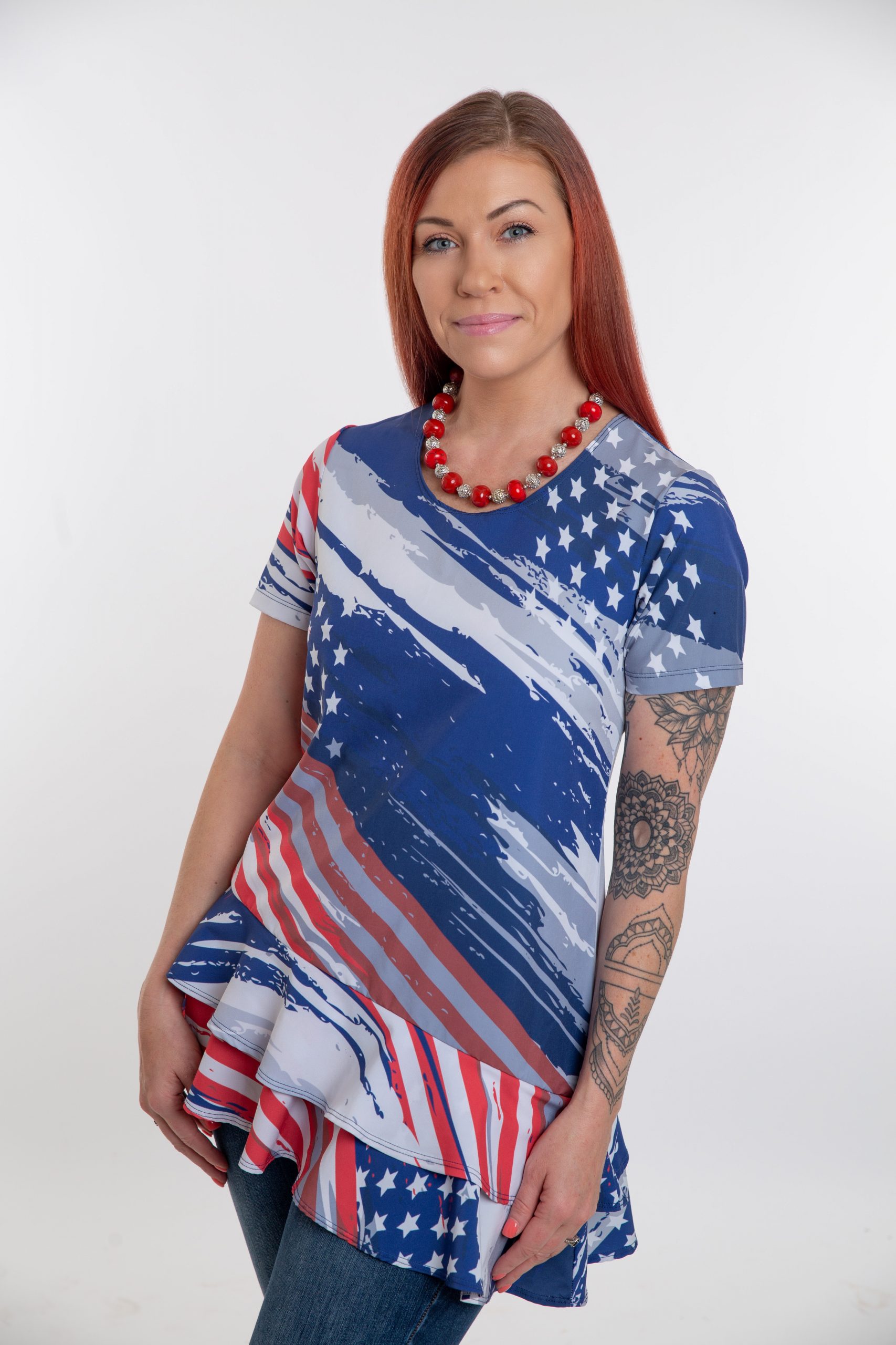 Trinity Tunic Top in Patriotic Print